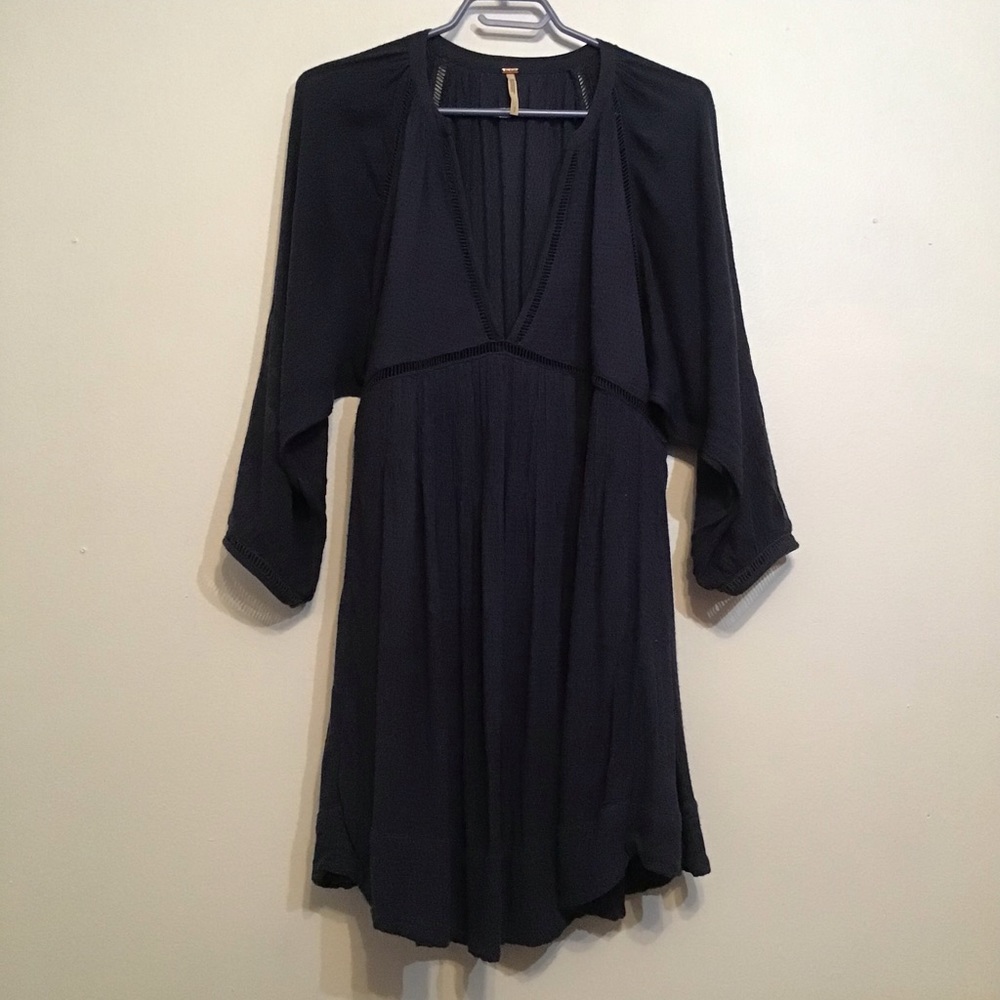 Free People Basketweave Long Sleeve MIdi Dress Blue